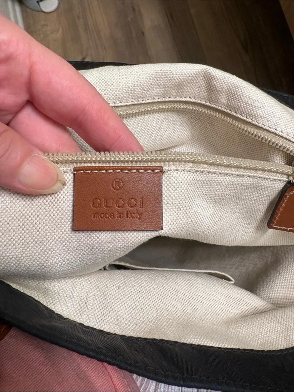 Auth Gucci Black Nylon Tote Bag Large Shoulder Bag Leather Trim 17x14 - Picture 7 of 13